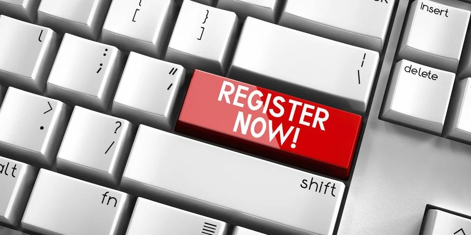 Register now - computer keyboard - 3D illustration Stock Illustration