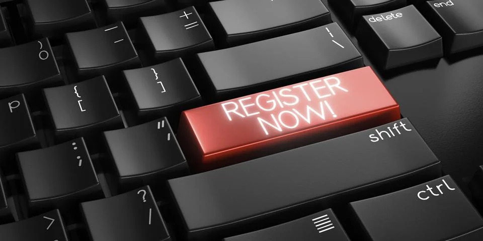 Register now - computer keyboard - 3D illustration Stock Illustration