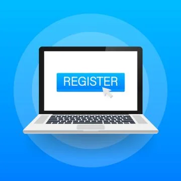 Register now with cursor button. Internet icon. Pointer click icon. Vector stock イラスト素材