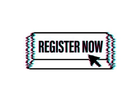 Register now with cursor button. Internet glitch icon. Pointer click icon Stockillustratie