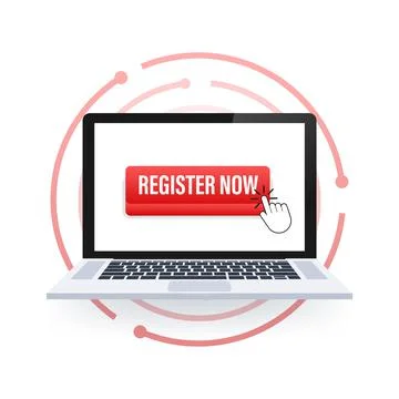 Register now with cursor button. Internet icon. Pointer click icon. Vector stock Stock Illustration