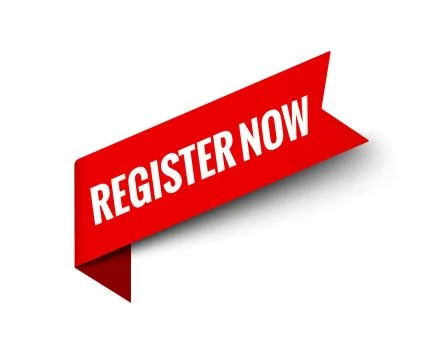 Register now free button tag icon. Register today red subscription label Stock Illustration