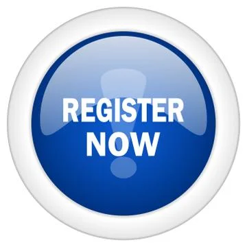 Register now icon, circle blue glossy internet button, web and mobile app ill Stock Illustration