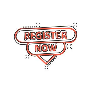 Register now icon in comic style. Registration cartoon vector illustration on Stock Illustration