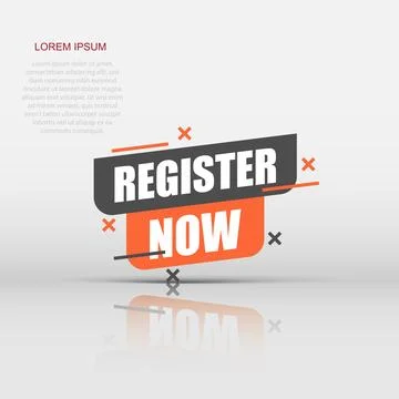 Register now icon in flat style. Registration vector illustration on isolat.. Stock Illustration