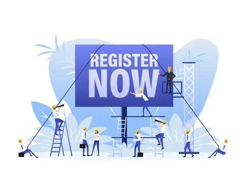 Register now label in flatstyle on white background. Banner promotion. Flat 스톡 일러스트