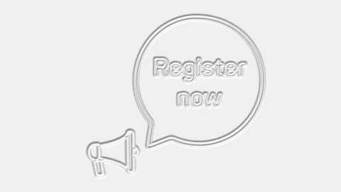 Register now text. Megaphone with text register now speech bubble banner Stock Footage 165782120