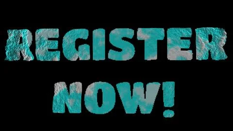 Register now word letter effect scattered swirling, black background Stock Illustration