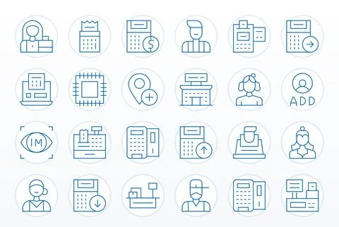 Register Professional Vector Set with 24 Thin Line Pixel Optimized High Res.. Stock Illustration