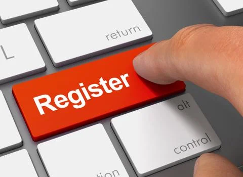 Register pushing keyboard with finger 3d illustration Stock Illustration