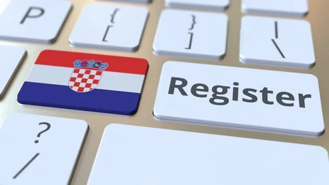 Register text and flag of Croatia on the keyboard. Online services related 3D Stock Footage 127719093