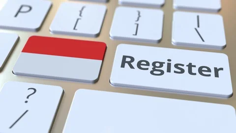Register text and flag of Indonesia on the keyboard. Online services related 3D Stock Footage 127660829