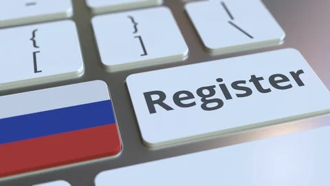 Register text and flag of Russia on the keyboard. Online services related 3D Stock Footage 127635530