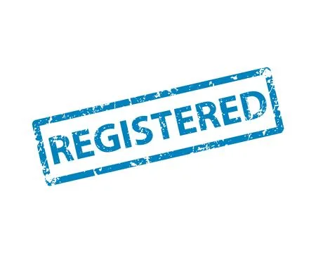 Registered stamp vector texture. Rubber cliche imprint. Web or print design e Stock Illustration
