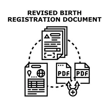 Registering birth record with revised registration document Stock Illustration