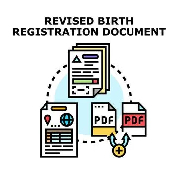 Registering birth record with revised registration document Stock Illustration