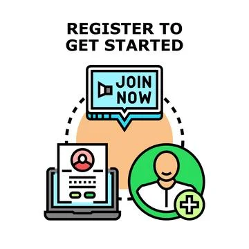Registering to get started online account creation Stock Illustration