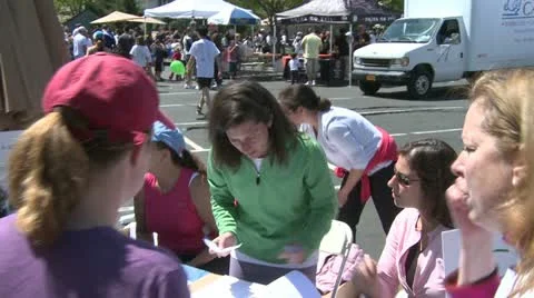 Registering marathon runners (3 of 3) Stock Footage 19597587