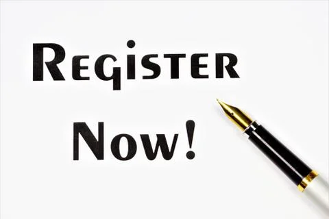 Registering new ones. A text header and a pen for writing, Stock Photos