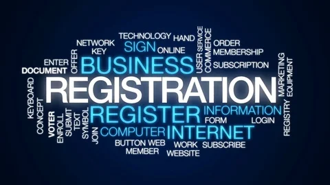 Registration animated word cloud, text design animation. Stock Footage 77943527