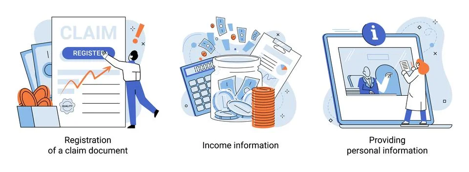 Registration of claim form register document, providing personal information Ilustración de archivo