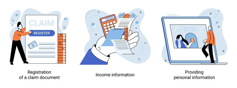 Registration of claim form register document, providing personal information Ilustración de archivo
