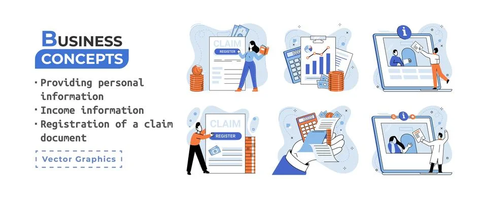 Registration of claim form register document, providing personal information Ilustración de archivo
