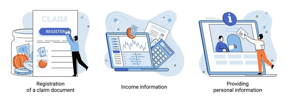 Registration of claim form register document, providing personal information Ilustración de archivo