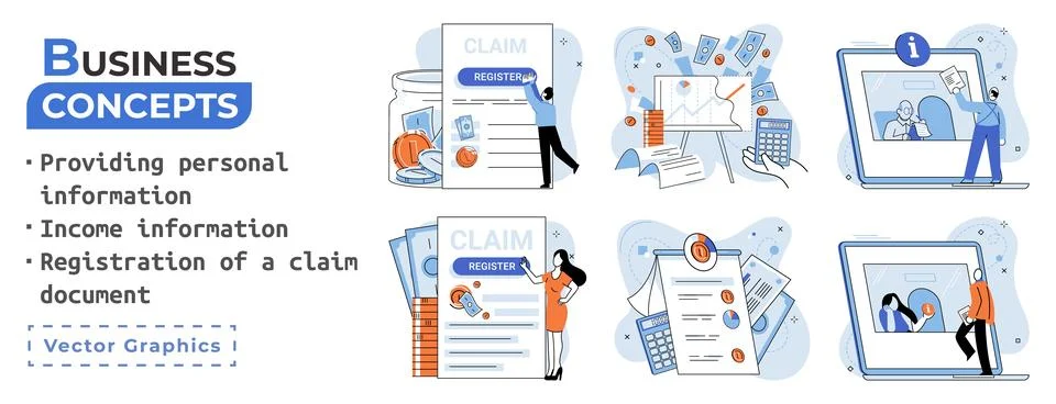 Registration of claim form register document, providing personal information Ilustración de archivo
