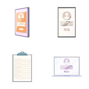 Registration icons set cartoon vector. Electronic and paper authorization form Stock Illustration
