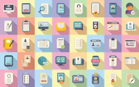 Registration icons set flat vector. Account create Stock Illustration