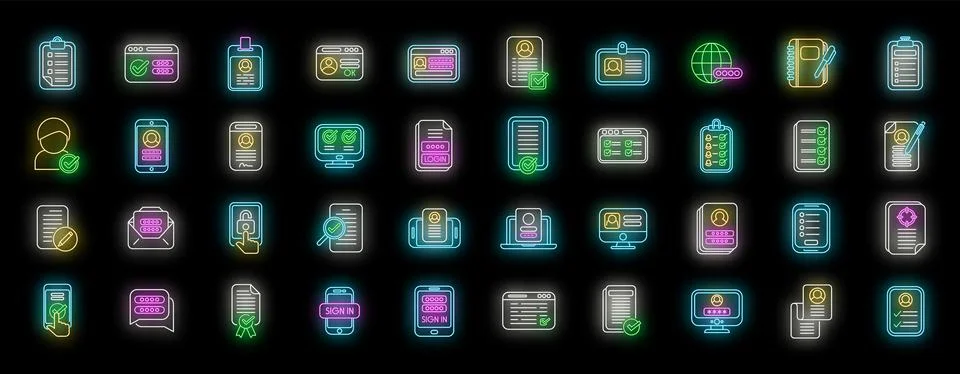Registration icons set vector neon Stock Illustration