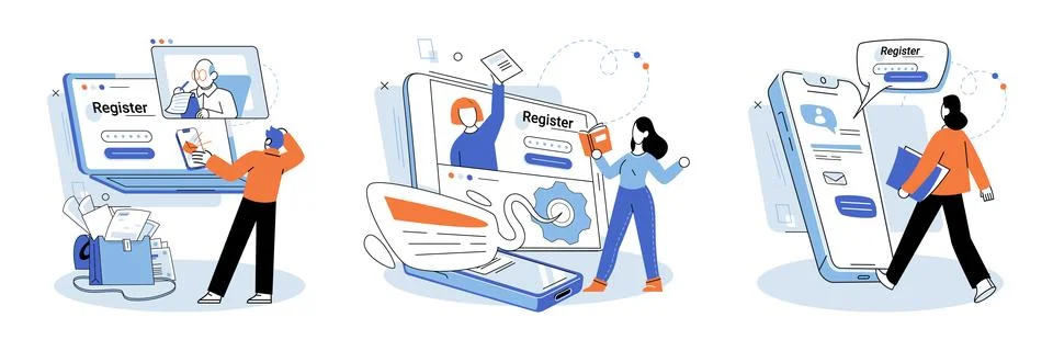 Registration online. Data collected during online registration is securely Illustrazione stock