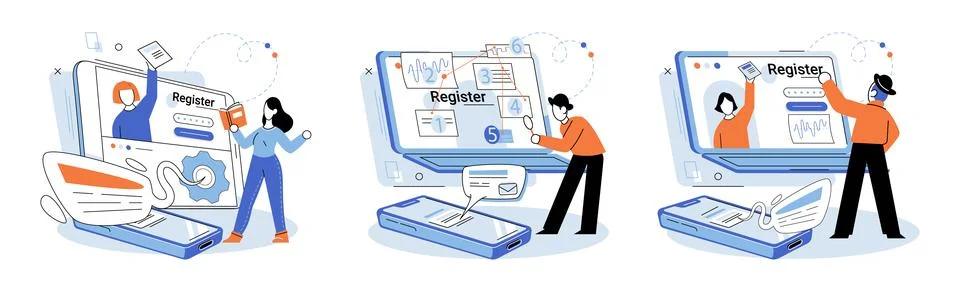 Registration online. User-friendly interfaces simplify online registration Stock Illustration