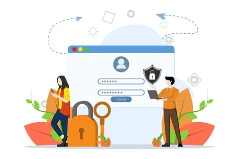 Registration or register user interface. Users use secure logins and passwords. Stock Illustration