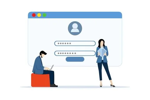 Registration or register user interface. People use secure logins and passwords. Stock Illustration