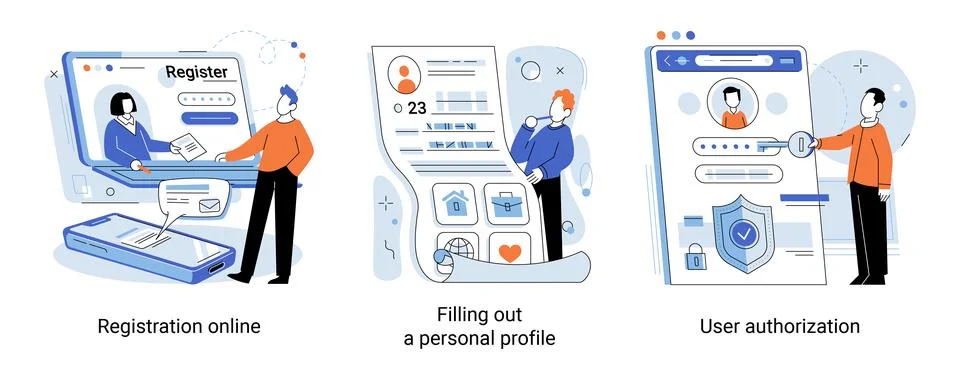 Registration or sign up user interface. People using secure login and password Stock Illustration