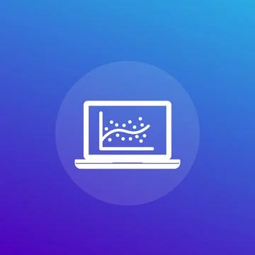 Regression analysis graph vector icon with computer Stock Illustration