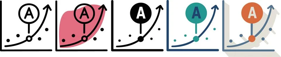 Regression analysis point A icon set collection Stock Illustration