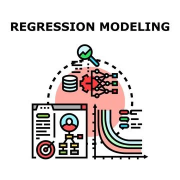 Regression modeling analyzing data and predicting future outcomes Stock Illustration