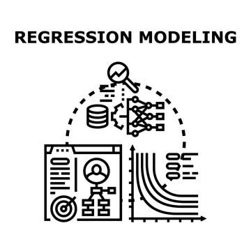 Regression modeling analyzing data and predicting future outcomes Stock Illustration