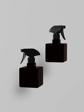 Regtangular trigger sprayer bottle mockup, amber glass foggy spray packaging Stock Illustration