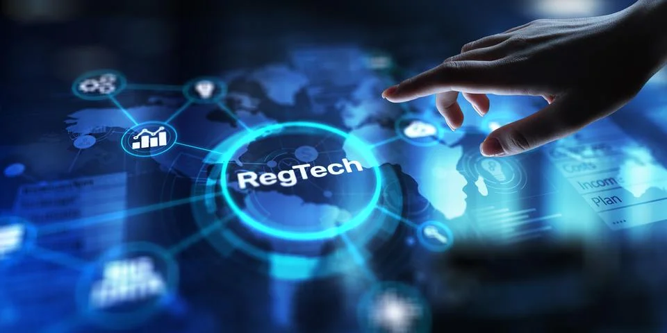 RegTech Interface Emerging from Processor Circuit with Human Interaction. 스톡 사진