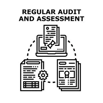 Regular audit and assessment process with digital and paper documents Stock Illustration