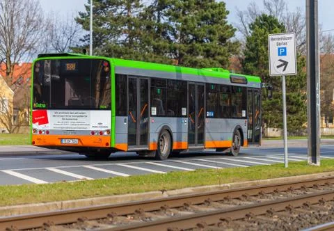Regular bus from UESTRA drives on route to the next stop Stock Photos