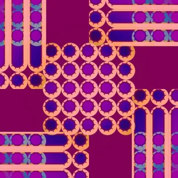 Regular circles and stripes pattern purple blue apircot shifted Stock Illustration