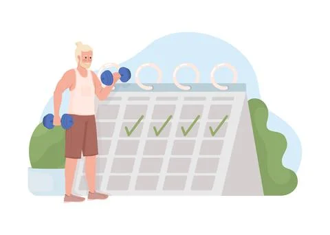 Regular exercising schedule 2D vector isolated illustration 스톡 일러스트