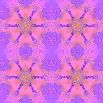 Regular floral star pattern pink purple orange yellow Stock Illustration