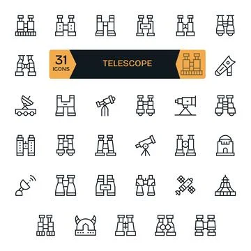 Regular Line Detail Enhanced Vector Icons from Telescope Set with 35 Retina.. Stock Illustration