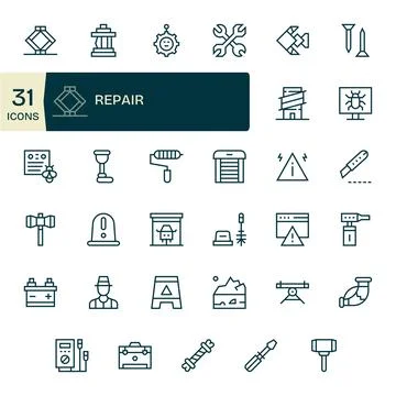 Regular Line Detail Enhanced Vector Icons from Repair Set with 35 Retina Re.. Stock Illustration